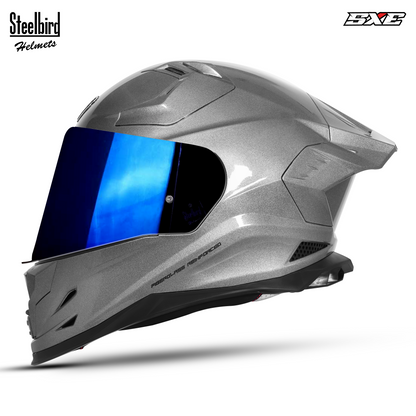 Steelbird SBH-61 SXE ISI and Dot Certified Full Face Helmet for Men with Inner Silver Sunshield . Clear With Chrome Visor.