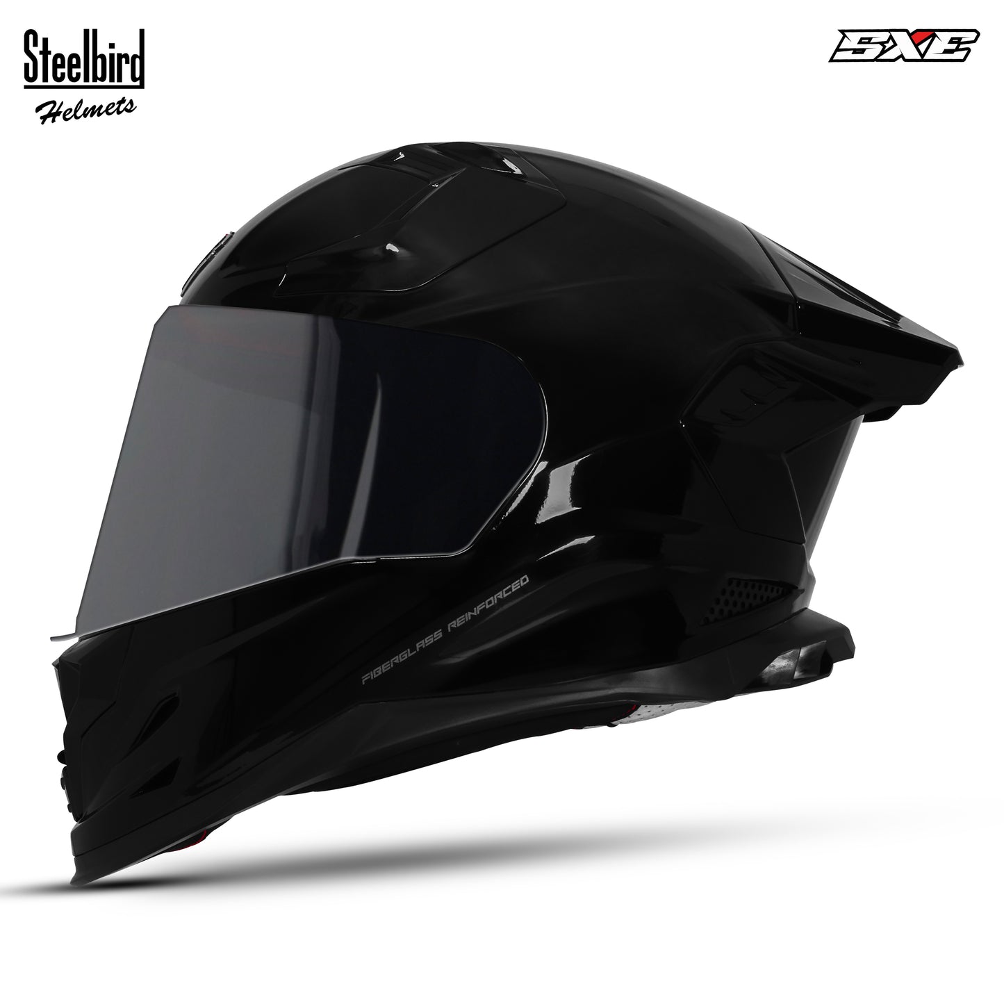 Steelbird SBH-61 SXE TPE Edition ISI and Dot Certified Full Face Helmet for Men with Inner Silver Sunshield . Clear With Smoke Visor.