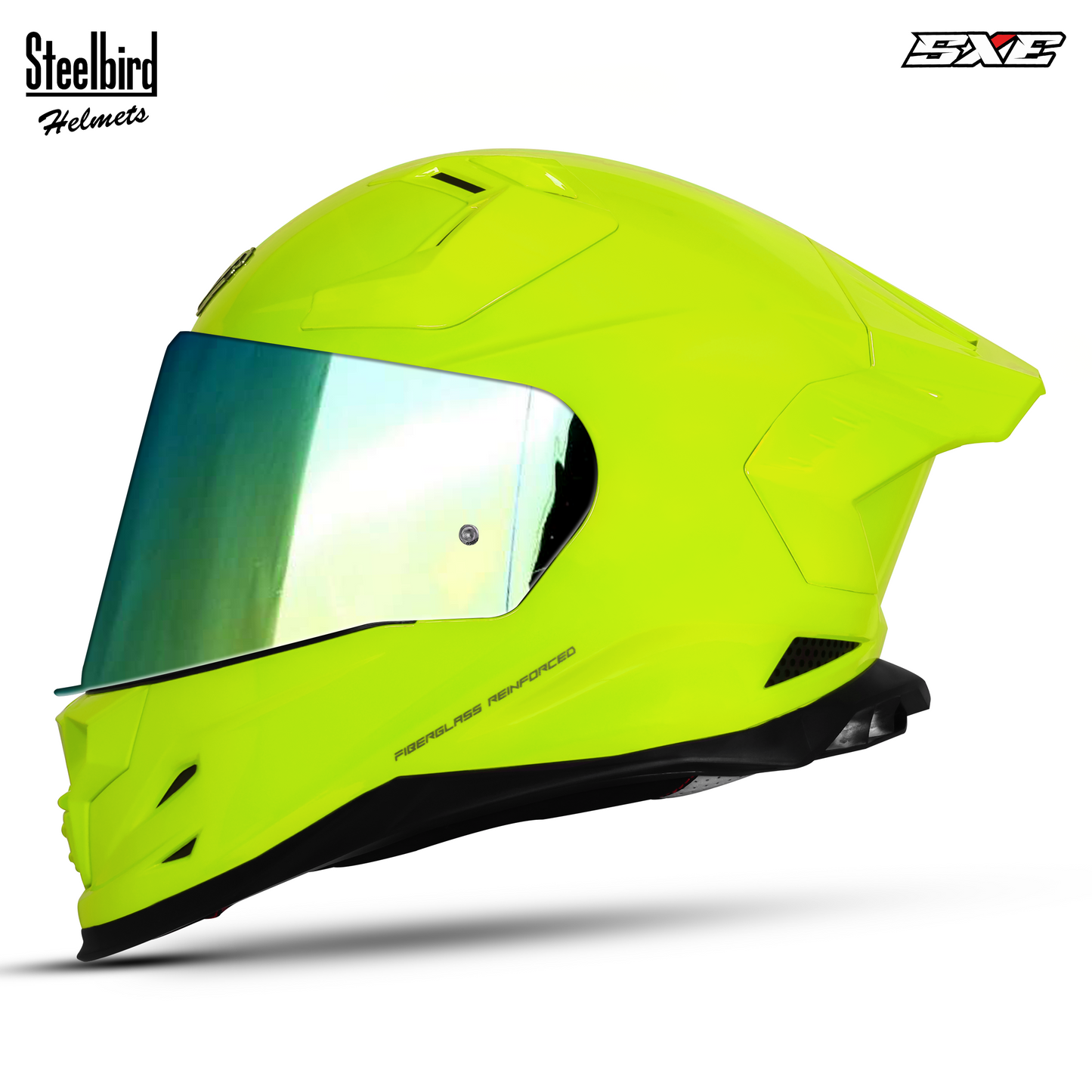 Steelbird SBH-61 SXE  Pinlock ISI and Dot Certified Full Face Helmet for Men with Inner Silver Sunshield . Clear With Chrome Visor.