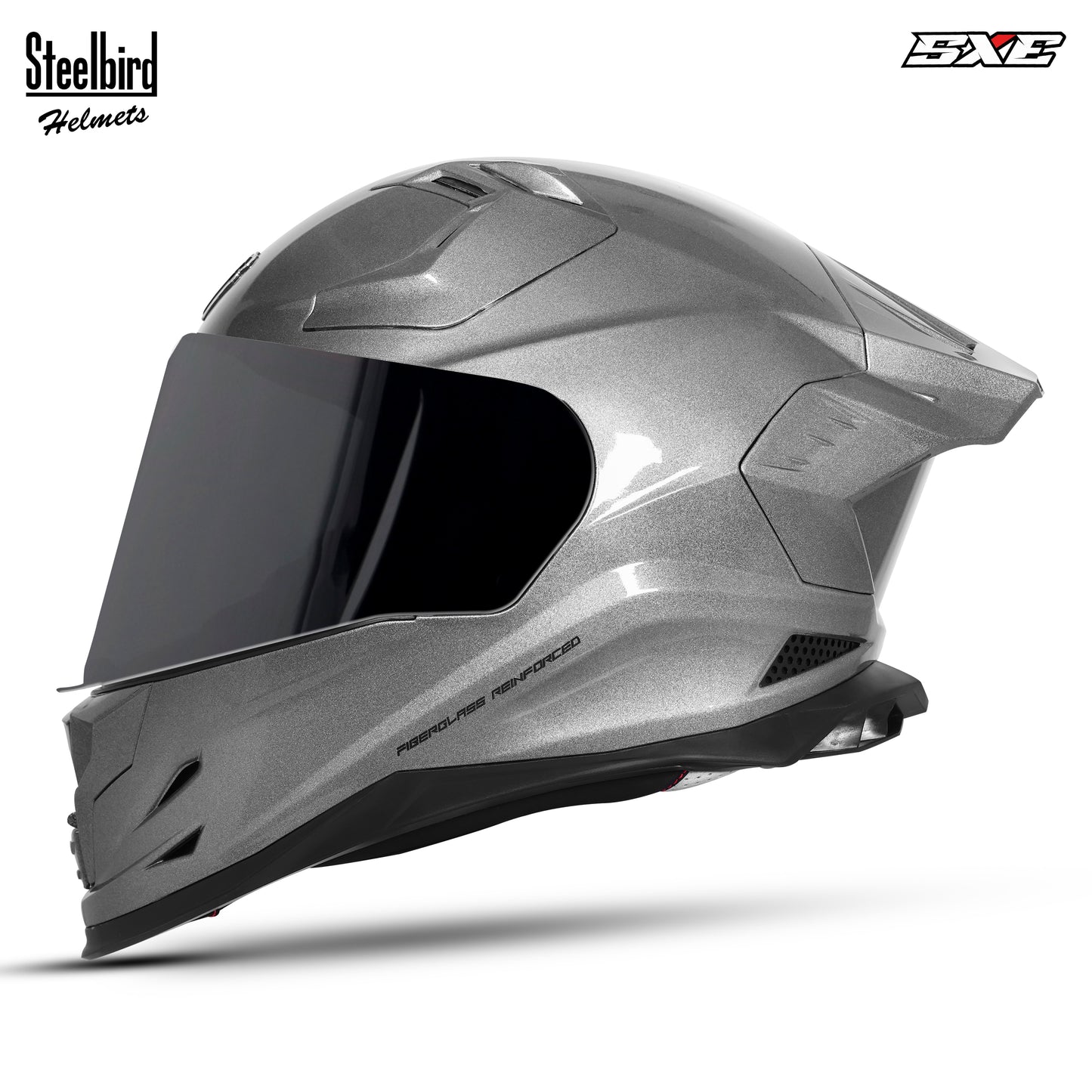 Steelbird SBH-61 SXE TPE Edition ISI and Dot Certified Full Face Helmet for Men with Inner Silver Sunshield . Clear With Smoke Visor.