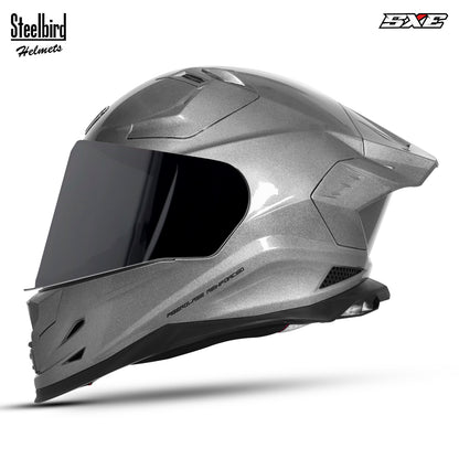Steelbird SBH-61 SXE TPE Edition ISI and Dot Certified Full Face Helmet for Men with Inner Silver Sunshield . Clear With Smoke Visor.
