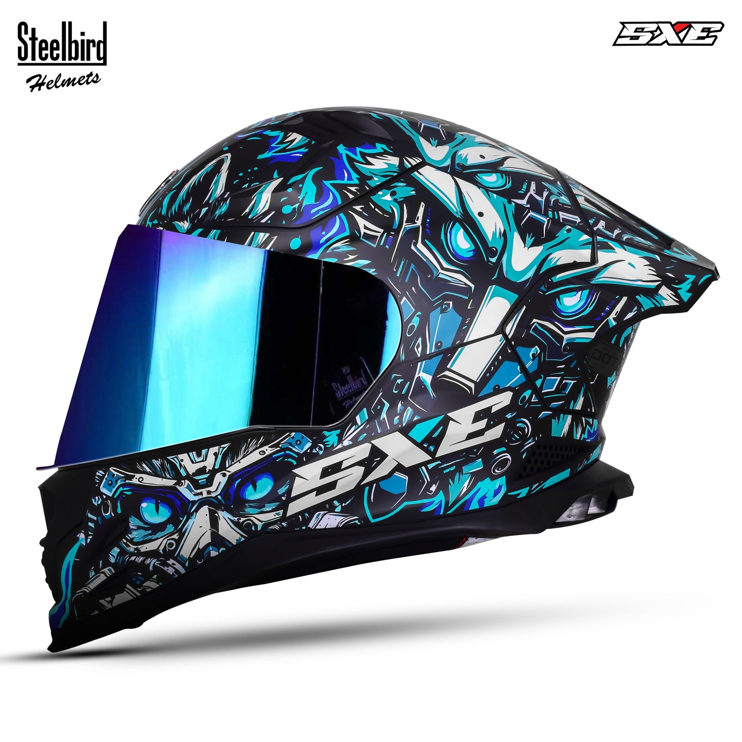 Steelbird SBH-61 SXE X1 ISI and Dot Certified Full Face Helmet for Men with Inner Silver Sunshield .Clear Visor With Extra Chrome.
