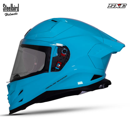 Steelbird SBH-61 SXE  Pinlock ISI and Dot Certified Full Face Helmet for Men with Inner Silver Sunshield . Clear With Anti Fog Shield.