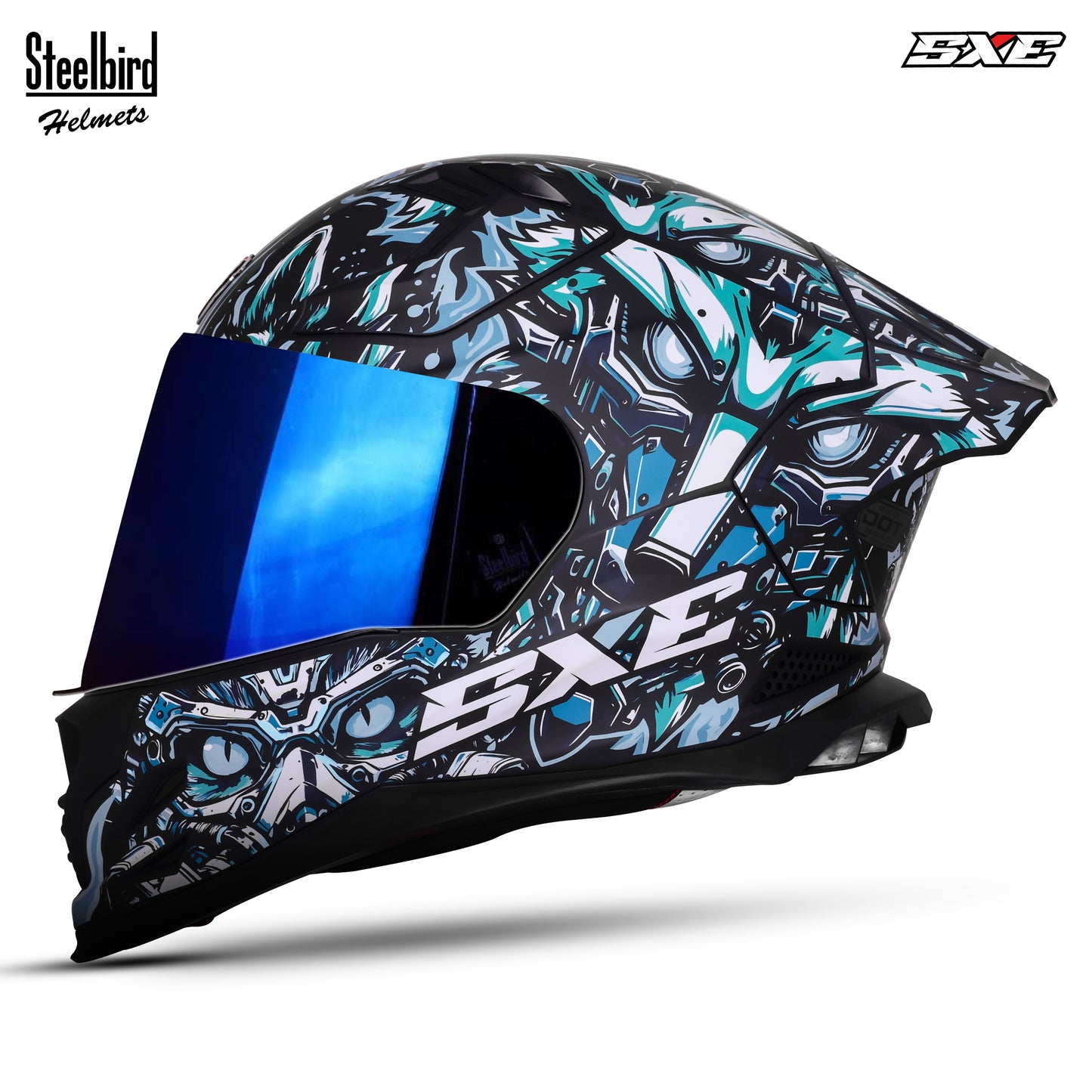 Steelbird SBH-61 SXE X1 ISI and Dot Certified Full Face Helmet for Men with Inner Silver Sunshield .