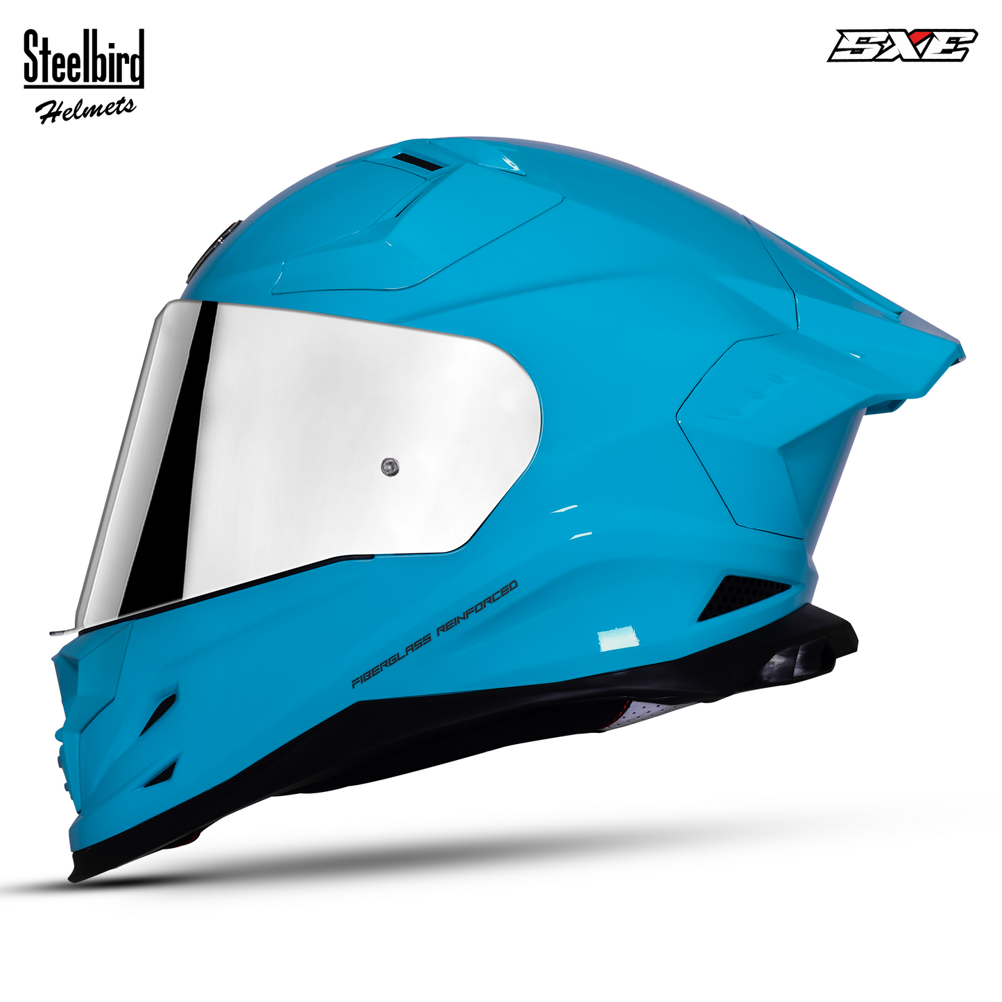 Steelbird SBH-61 SXE TPE Edition ISI and Dot Certified Full Face Helmet for Men with Inner Silver Sunshield . Clear With Chrome Visor.