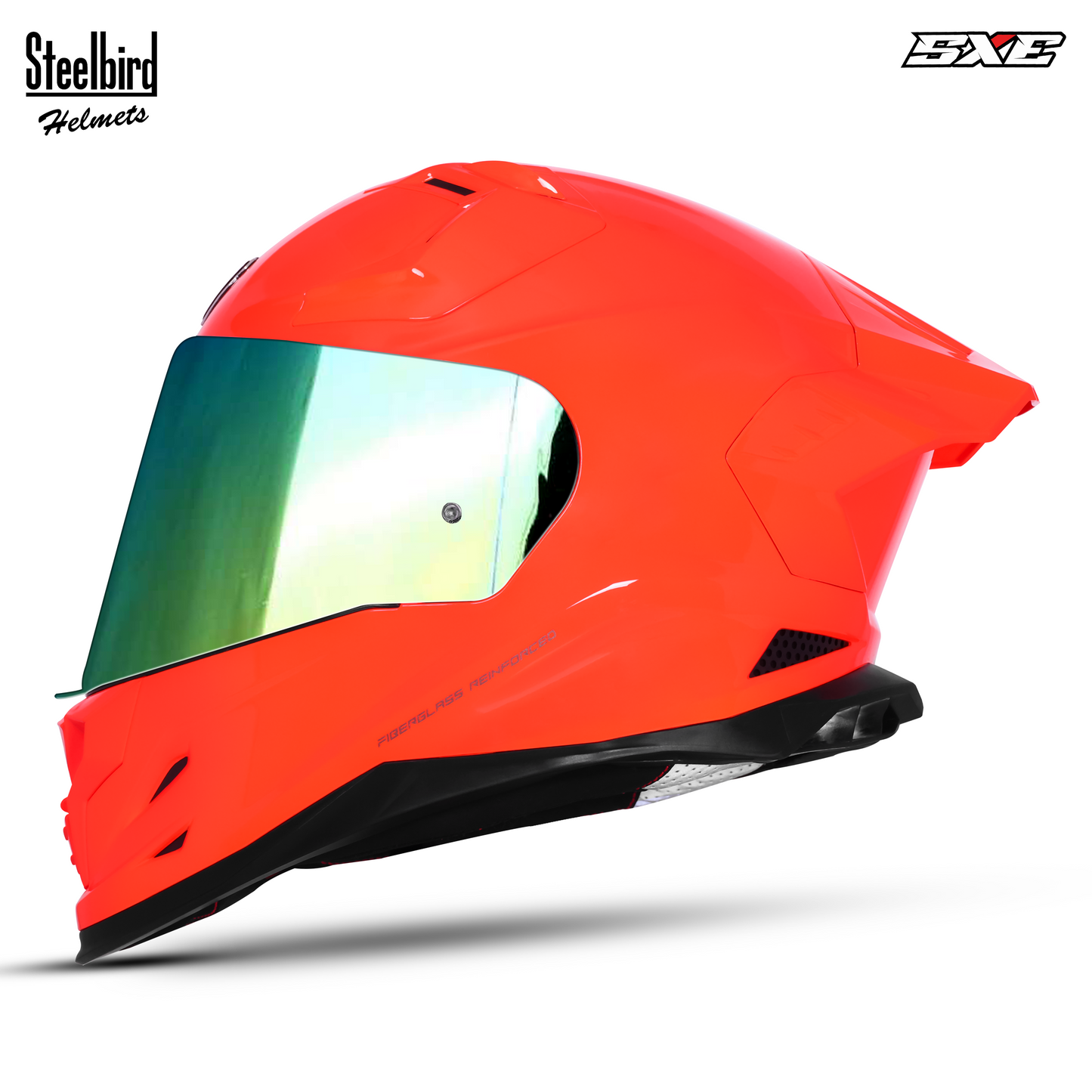 Steelbird SBH-61 SXE  Pinlock ISI and Dot Certified Full Face Helmet for Men with Inner Silver Sunshield . Clear With Chrome Visor.