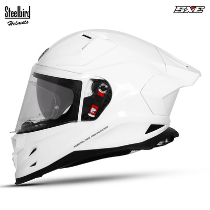 Steelbird SBH-61 SXE  Pinlock ISI and Dot Certified Full Face Helmet for Men with Inner Silver Sunshield . Clear With Anti Fog Shield.