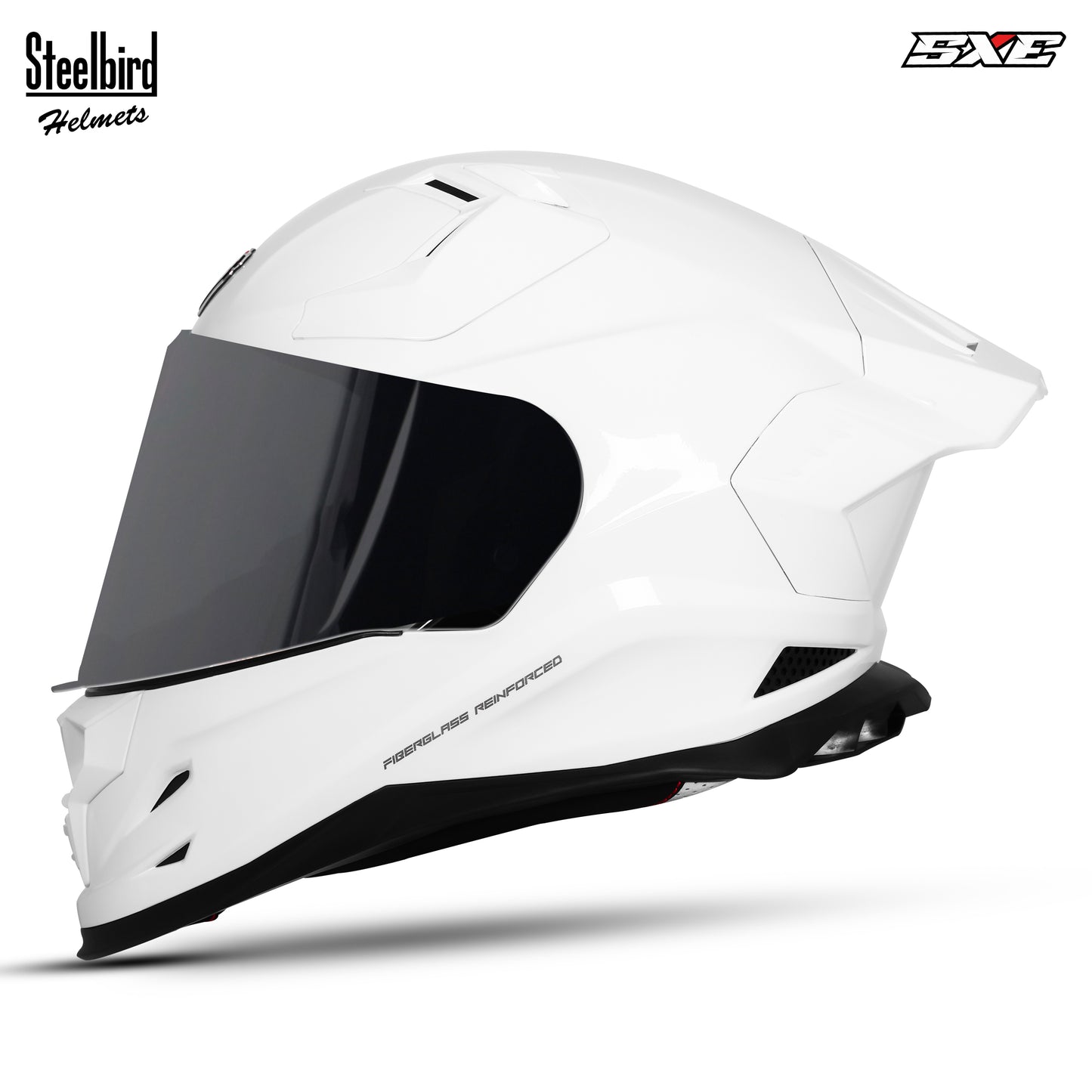 Steelbird SBH-61 SXE  ISI and Dot Certified Full Face Helmet for Men with Inner Silver Sunshield . Clear With Smoke Visor.