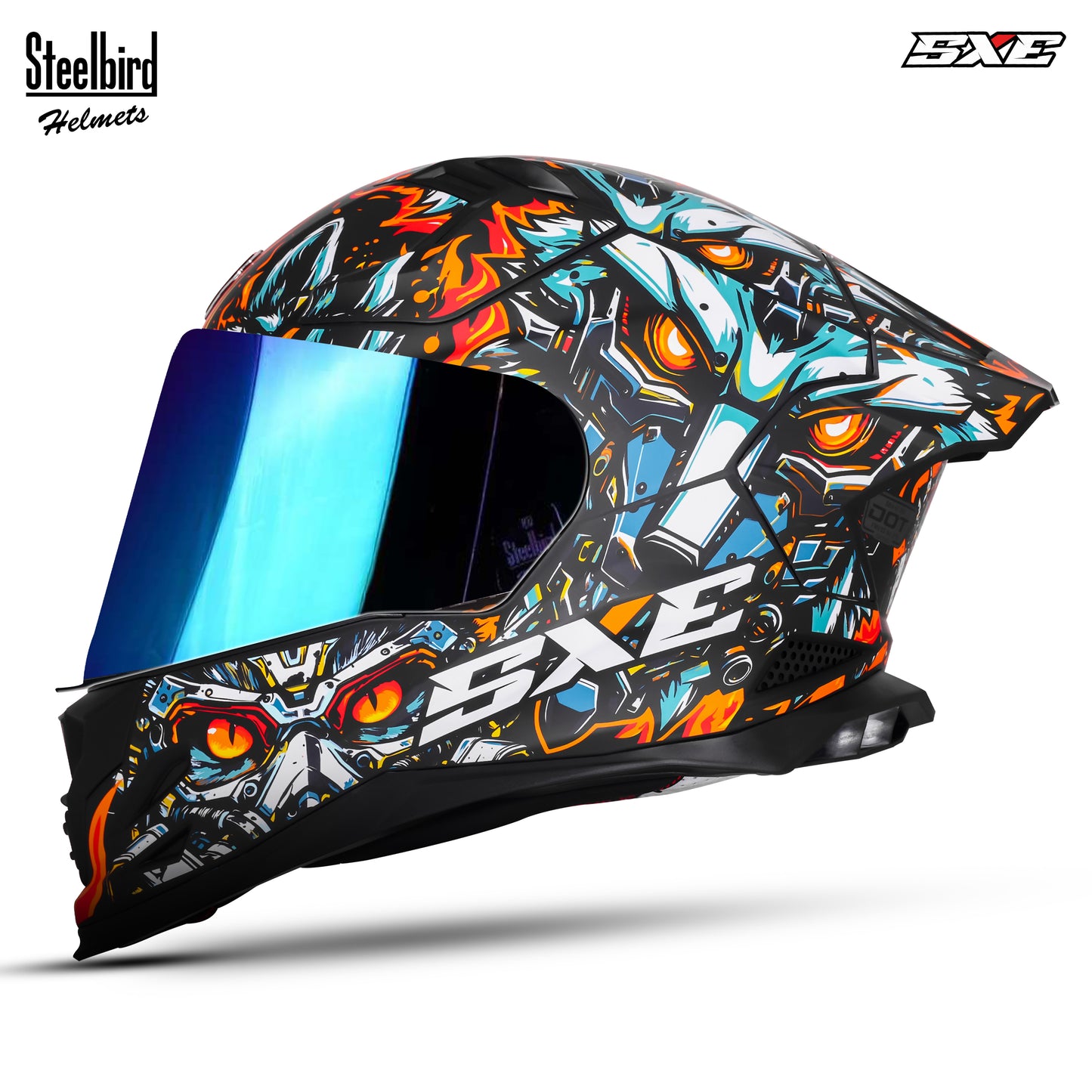 Steelbird SBH-61 SXE X1 ISI and Dot Certified Full Face Helmet for Men with Inner Silver Sunshield .Clear Visor With Extra Chrome.