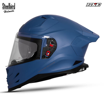 Steelbird SBH-61 SXE  Pinlock ISI and Dot Certified Full Face Helmet for Men with Inner Silver Sunshield . Clear With Anti Fog Shield.
