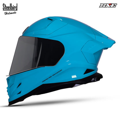 Steelbird SBH-61 SXE TPE Edition ISI and Dot Certified Full Face Helmet for Men with Inner Silver Sunshield . Clear With Smoke Visor.