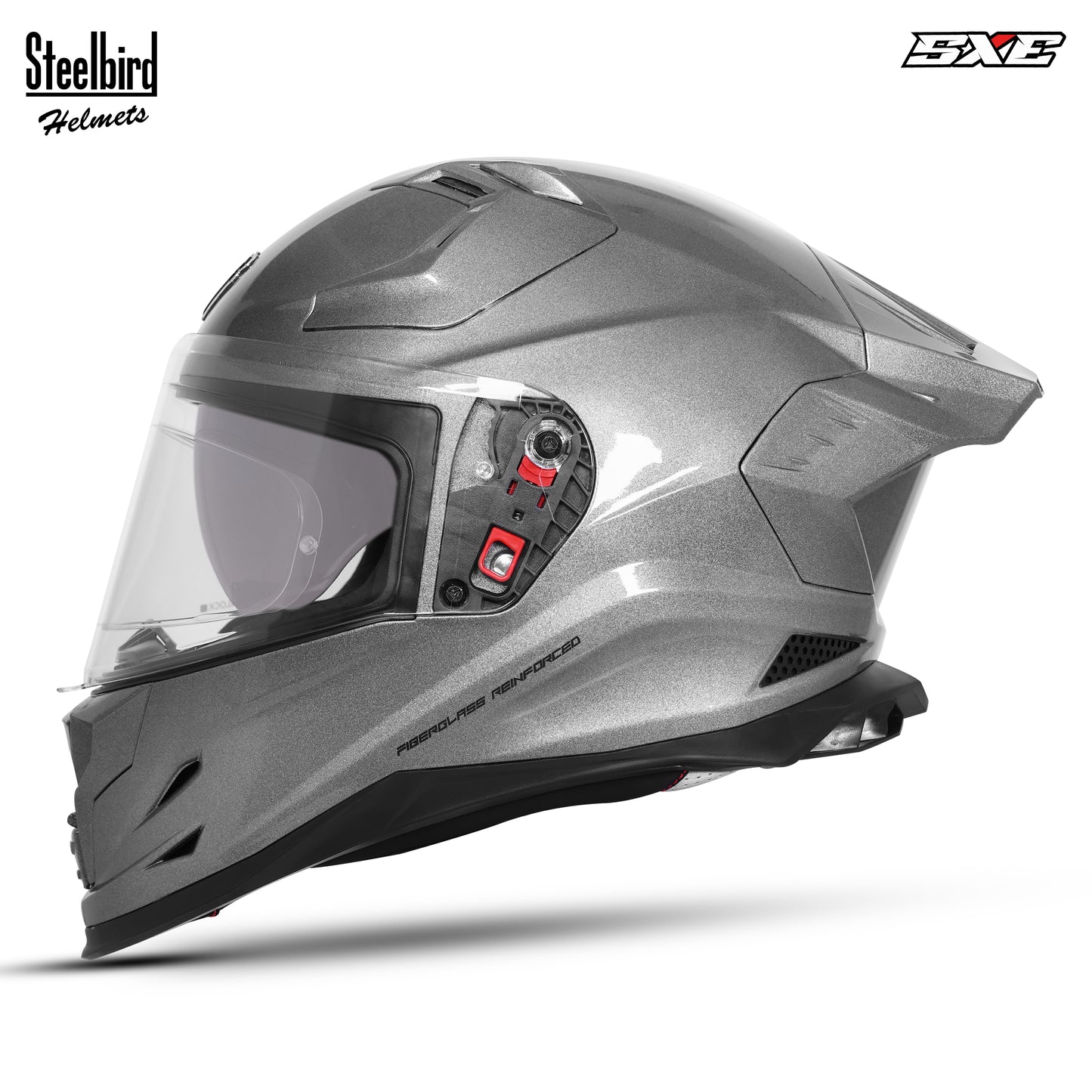 Steelbird SBH-61 SXE  Pinlock ISI and Dot Certified Full Face Helmet for Men with Inner Silver Sunshield . Clear With Anti Fog Shield.