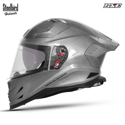 Steelbird SBH-61 SXE  Pinlock ISI and Dot Certified Full Face Helmet for Men with Inner Silver Sunshield . Clear With Anti Fog Shield.