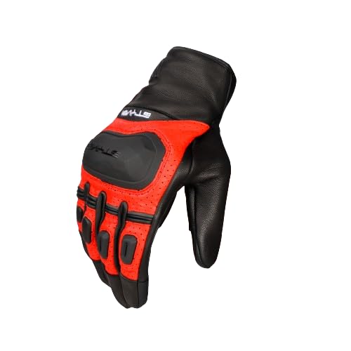 Ignyte Gauntlet Full Finger Bike Riding Leather Gloves with Touch Screen Sensitivity at Thumb and Index Finger, Protective Off-Road Motorbike Racing (Red)