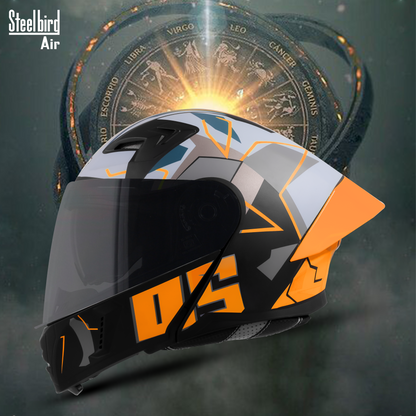 Steelbird SBA-20 05 ISI Certified Flip-Up Graphic Helmet for Men and Women with Inner Chrome Sun Shield .(Glossy Black Orange with Smoke Visor).