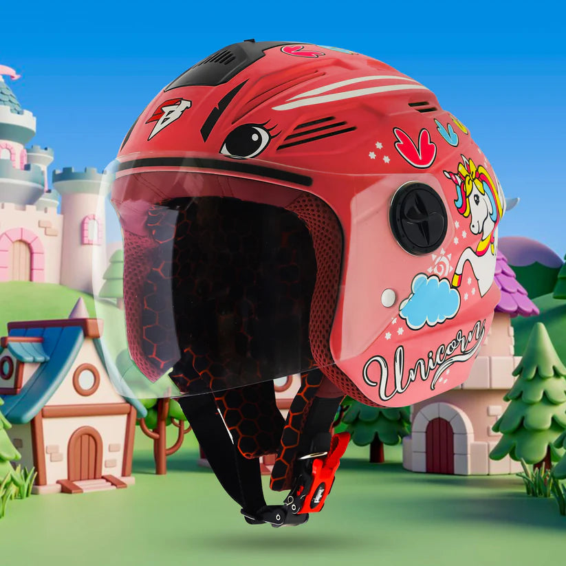 Steelbird SBA-6 Unicorn ISI Certified Open Face Graphic Helmet for Women and Kids (Matt Pink with Clear Visor) Regular