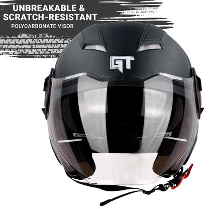 Steelbird GT Dashing ISI Certified Open Face Helmet for Men and Women with Inner Sun Shield ( Dual Visor Mechanism ) .