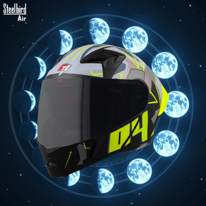 Steelbird SBA-20 04  ISI Certified Flip-Up Graphic Helmet for Men and Women with Inner Chrome Sun Shield .(Glossy Black Neon with Smoke Visor).
