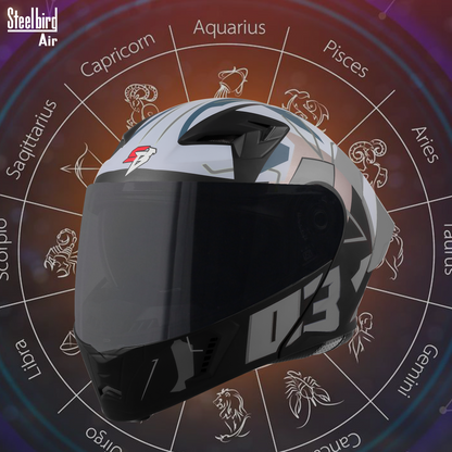 Steelbird SBA-20 03 ISI Certified Flip-Up Graphic Helmet for Men and Women with Inner Chrome Sun Shield .(Glossy Black Grey with Smoke Visor).