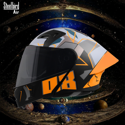 Steelbird SBA-20 08 ISI Certified Flip-Up Graphic Helmet for Men and Women with Inner Chrome Sun Shield .(Glossy Black Orange with Smoke Visor)