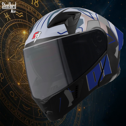 Steelbird SBA-20 01 ISI Certified Flip-Up Graphic Helmet for Men and Women with Inner Chrome Sun Shield.(Glossy Black Blue with Smoke Visor).