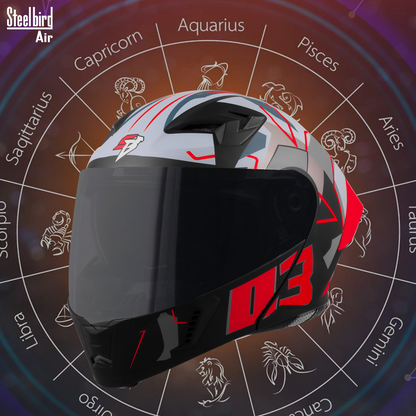 Steelbird SBA-20 03 ISI Certified Flip-Up Graphic Helmet for Men and Women with Inner Chrome Sun Shield .(Glossy Black Red with Smoke Visor).