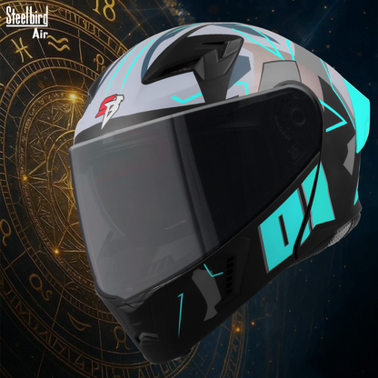 Steelbird SBA-20 01 ISI Certified Flip-Up Graphic Helmet for Men and Women with Inner Chrome Sun Shield. (Glossy Black Jazz Blue with Smoke Visor)