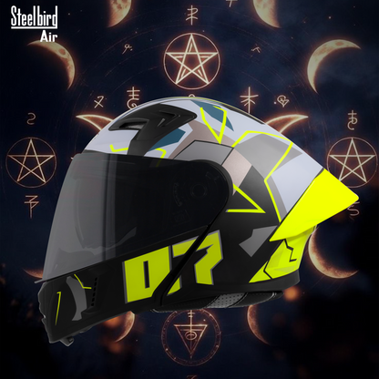 Steelbird SBA-20 07  ISI Certified Flip-Up Graphic Helmet for Men and Women with Inner Chrome Sun Shield .(Glossy Black Neon with Smoke Visor).