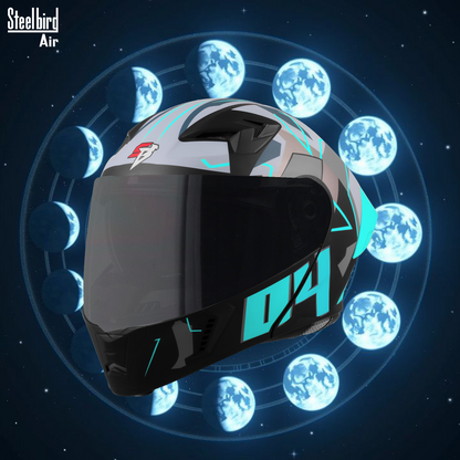 Steelbird SBA-20 04 ISI Certified Flip-Up Graphic Helmet for Men and Women with Inner Chrome Sun Shield. (Glossy Black Jazz Blue with Smoke Visor)