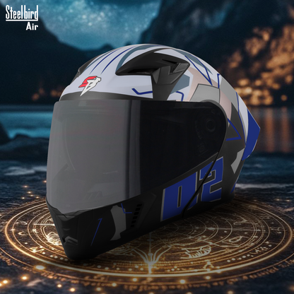 Steelbird SBA-20 02 ISI Certified Flip-Up Graphic Helmet for Men and Women with Inner Chrome Sun Shield.(Glossy Black Blue with Smoke Visor).