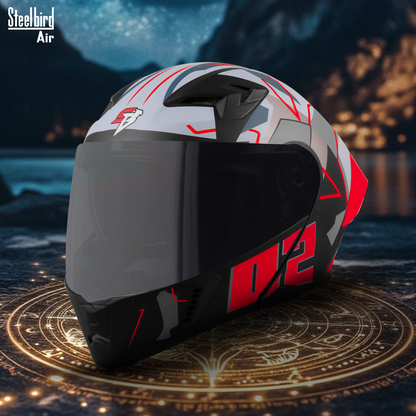 Steelbird SBA-20 02 ISI Certified Flip-Up Graphic Helmet for Men and Women with Inner Chrome Sun Shield .(Glossy Black Red with Smoke Visor).
