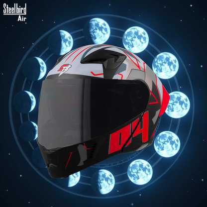 Steelbird SBA-20 04 ISI Certified Flip-Up Graphic Helmet for Men and Women with Inner Chrome Sun Shield .(Glossy Black Red with Smoke Visor).
