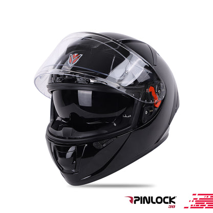 Ignyte IGN-4 ISI/DOT Certified Full Face Helmet with Outer Anti-Fog Clear Visor and Inner Smoke Sun Shield(Glossy Midnight Black)