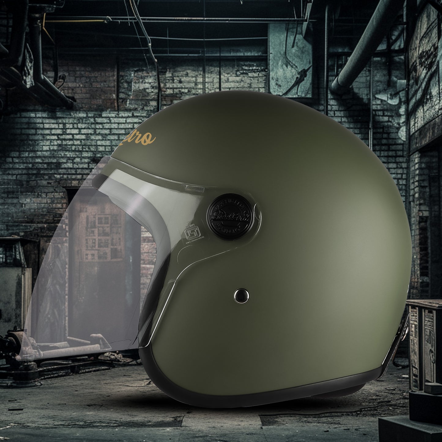 Steelbird SBH-56 Retro Steelbird SBH-56 Retro ISI Certified Open Face Helmet for Men and Women  (Matt Battle Green)