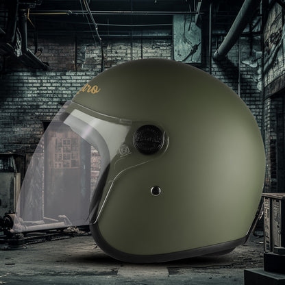Steelbird SBH-56 Retro Steelbird SBH-56 Retro ISI Certified Open Face Helmet for Men and Women  (Matt Battle Green)