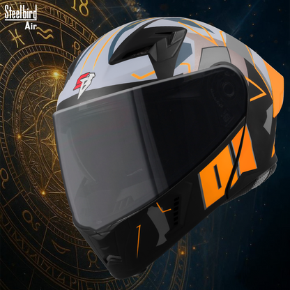 Steelbird SBA-20 01 ISI Certified Flip-Up Graphic Helmet for Men and Women with Inner Chrome Sun Shield .(Glossy Black Orange with Smoke Visor)