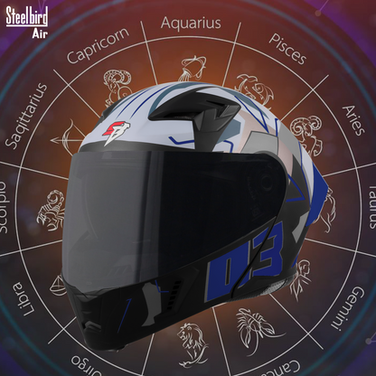 Steelbird SBA-20 03 ISI Certified Flip-Up Graphic Helmet for Men and Women with Inner Chrome Sun Shield.(Glossy Black Blue with Smoke Visor).