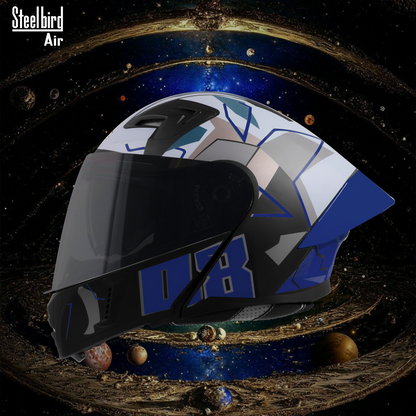 Steelbird SBA-20 08 ISI Certified Flip-Up Graphic Helmet for Men and Women with Inner Chrome Sun Shield.(Glossy Black Blue with Smoke Visor)