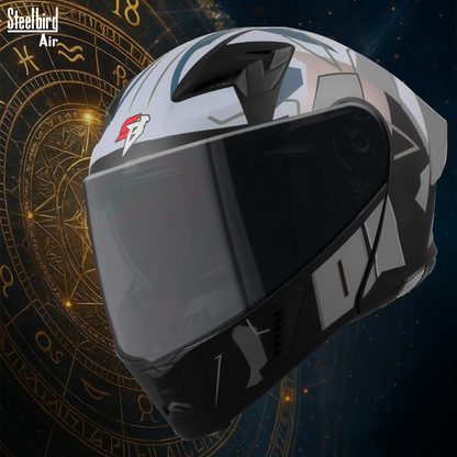 Steelbird SBA-20 01 ISI Certified Flip-Up Graphic Helmet for Men and Women with Inner Chrome Sun Shield .(Glossy Black Grey with Smoke Visor).