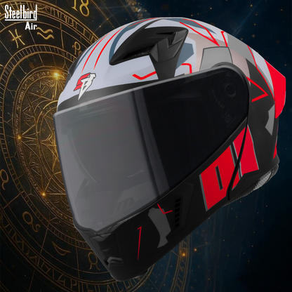 Steelbird SBA-20 01 ISI Certified Flip-Up Graphic Helmet for Men and Women with Inner Chrome Sun Shield .(Glossy Black Red with Smoke Visor)