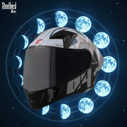 Steelbird SBA-20 04 ISI Certified Flip-Up Graphic Helmet for Men and Women with Inner Chrome Sun Shield .(Glossy Black Grey with Smoke Visor).