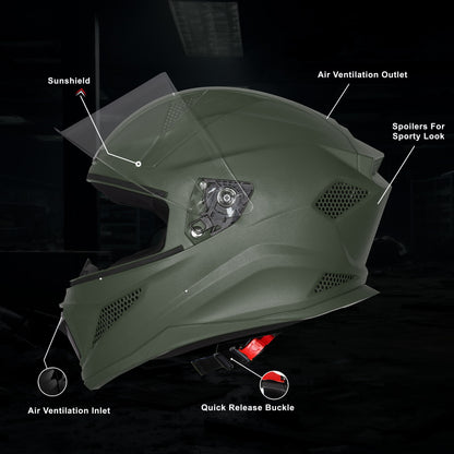 Steelbird SBH-25 Rudra ISI Certified Full Face Helmet for Men and Women Motorbike Helmet  (Dashing Battle Green)