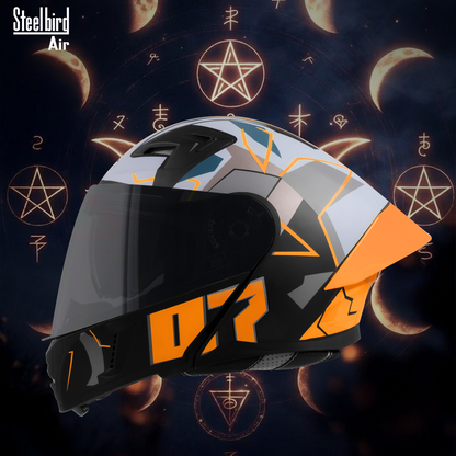 Steelbird SBA-20 07 ISI Certified Flip-Up Graphic Helmet for Men and Women with Inner Chrome Sun Shield .(Glossy Black Orange with Smoke Visor).
