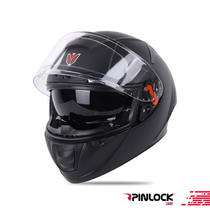 Ignyte IGN-4 ISI/DOT Certified Full Face Helmet with Outer Anti-Fog Clear Visor and Inner Smoke Sun Shield (Matt Midnight Black)