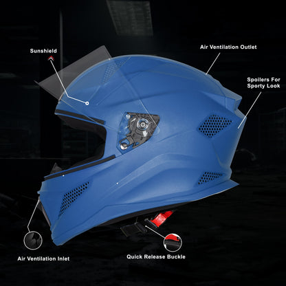 Steelbird SBH-25 Rudra ISI Certified Full Face Helmet for Men and Women Motorbike Helmet  (Dashing Blue)