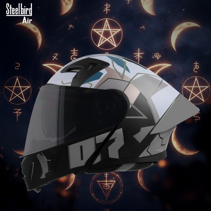 Steelbird SBA-20 07 ISI Certified Flip-Up Graphic Helmet for Men and Women with Inner Chrome Sun Shield .(Glossy Black Grey with Smoke Visor).