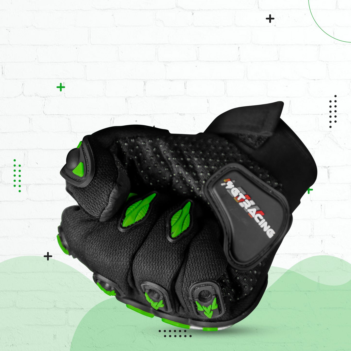 Steelbird Experience 1.0 Reflective Full Finger Bike Riding Gloves with Touch Screen Sensitivity at Thumb and Index Finger, Protective Off-Road Motorbike Racing (Black Green)