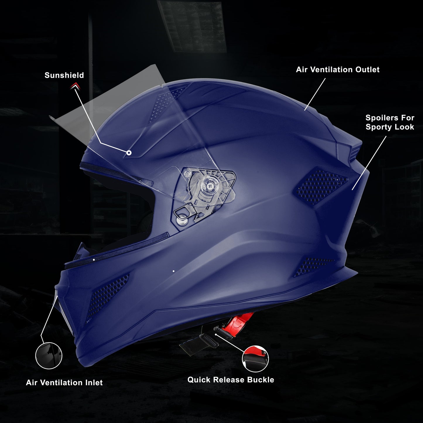 Steelbird SBH-25 Rudra ISI Certified Full Face Helmet for Men and Women Motorbike Helmet  (Glossy H.Blue)