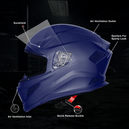 Steelbird SBH-25 Rudra ISI Certified Full Face Helmet for Men and Women Motorbike Helmet  (Glossy H.Blue)