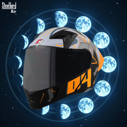 Steelbird SBA-20 04 ISI Certified Flip-Up Graphic Helmet for Men and Women with Inner Chrome Sun Shield .(Glossy Black Orange with Smoke Visor).
